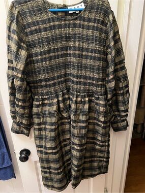 WRAY Luna Smocked Plaid Dress Olive Black Plus 3XL EUC